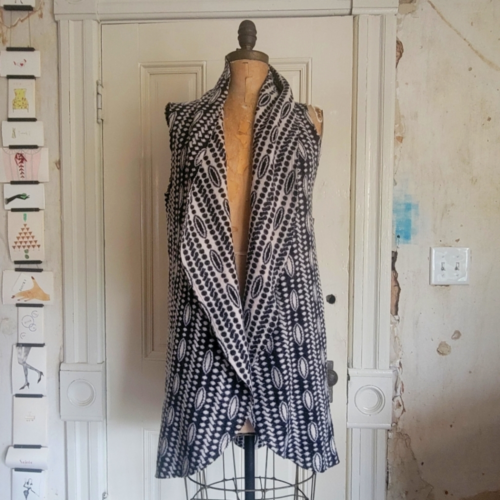 Anthropologie Black and White Geometric Cardigan